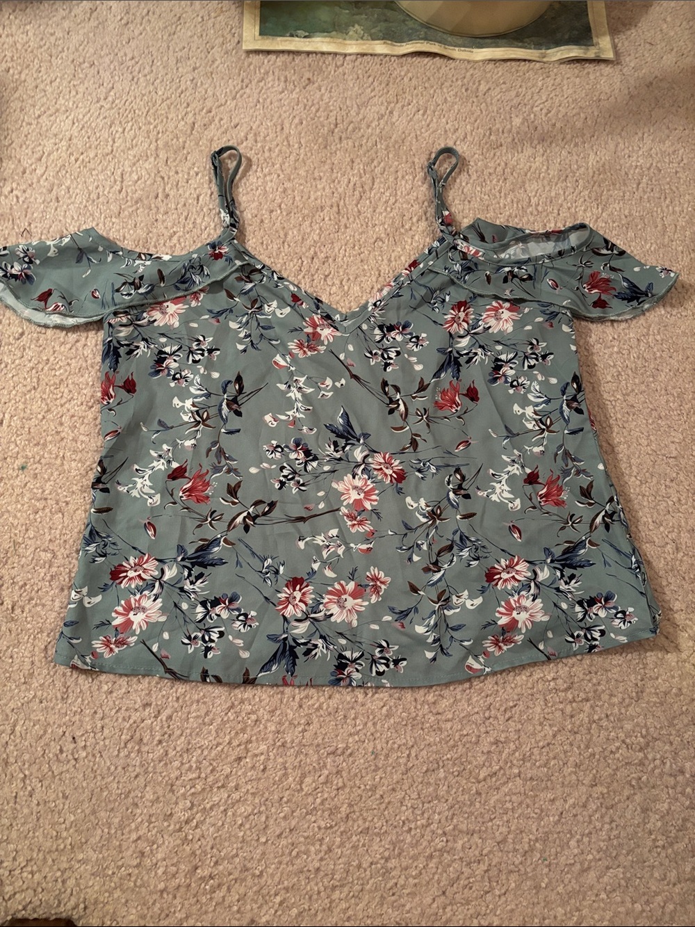 Floral off the shoulder V-Neck Tank Top – Sage Green